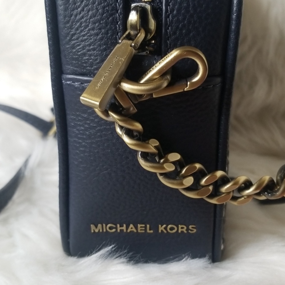 NWT MICHAEL KORS CAMERA BAG WOVEN NAVY CROSSBODY - Picture 3 of 8